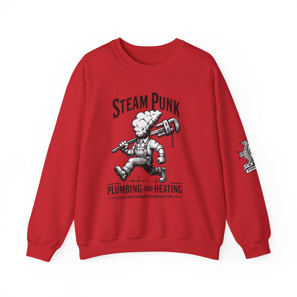 Steam Punk Plumbing Crewneck Sweatshirt – Vintage Industrial Plumber Design