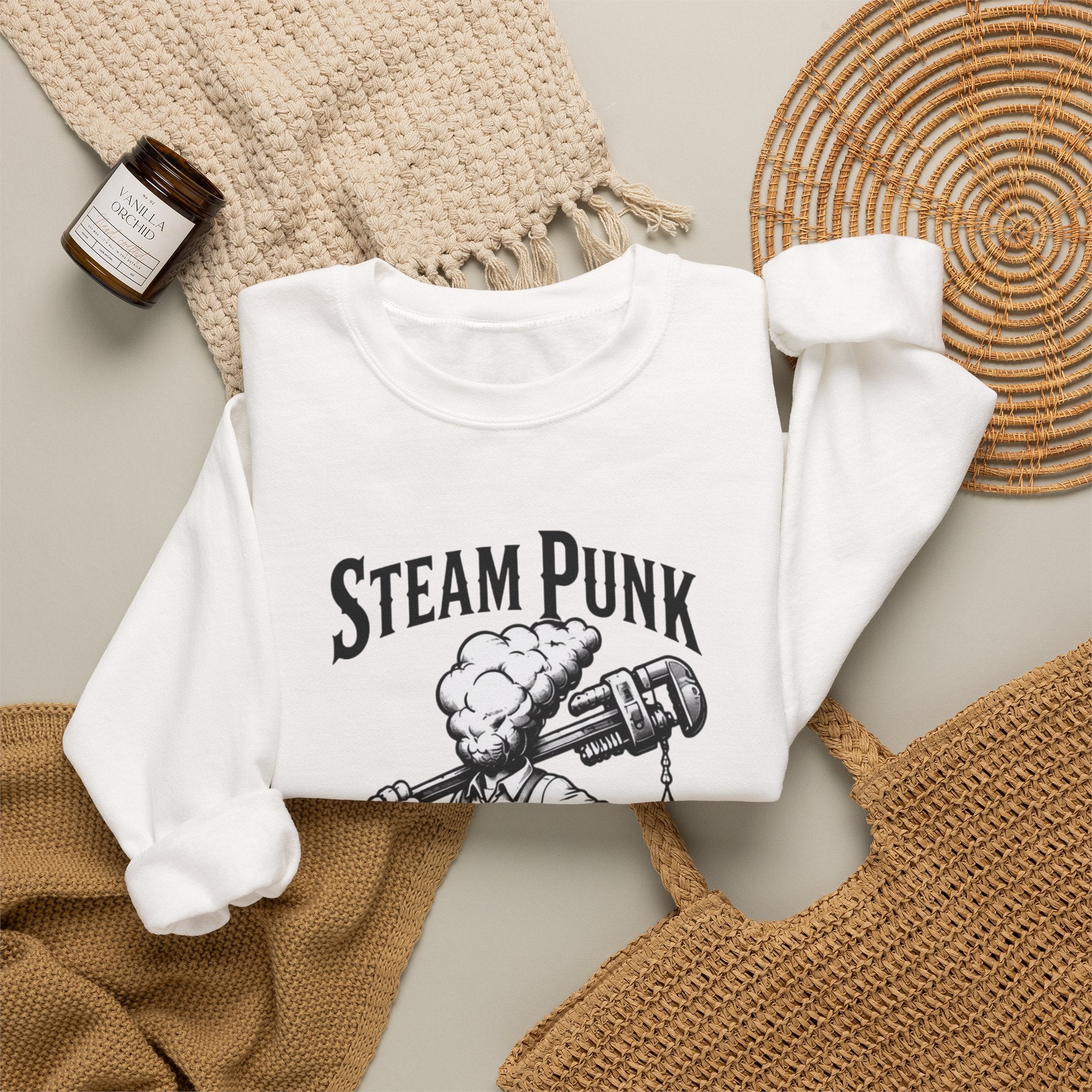 Steam Punk Plumbing Crewneck Sweatshirt – Vintage Industrial Plumber Design