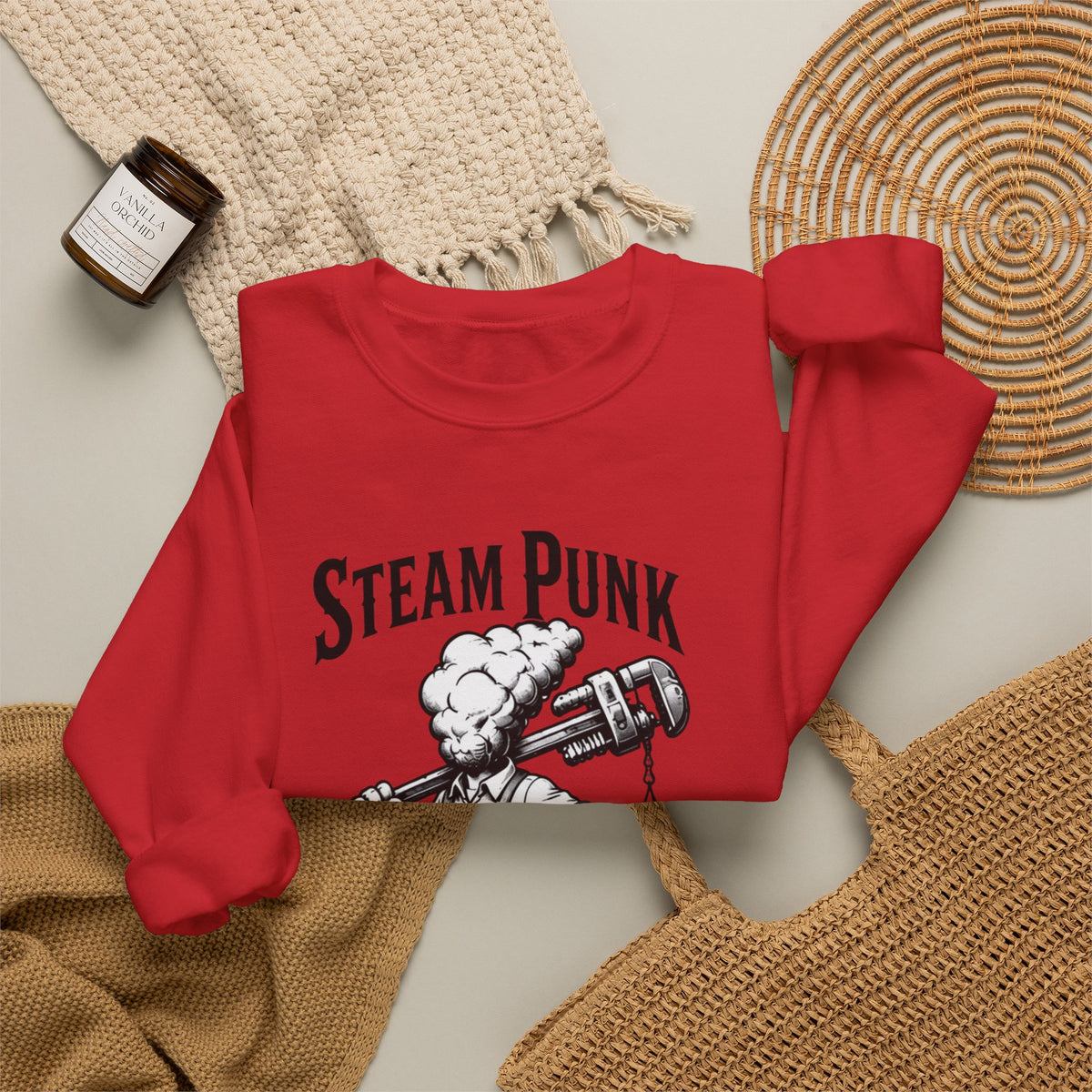 Steam Punk Plumbing Crewneck Sweatshirt – Vintage Industrial Plumber Design