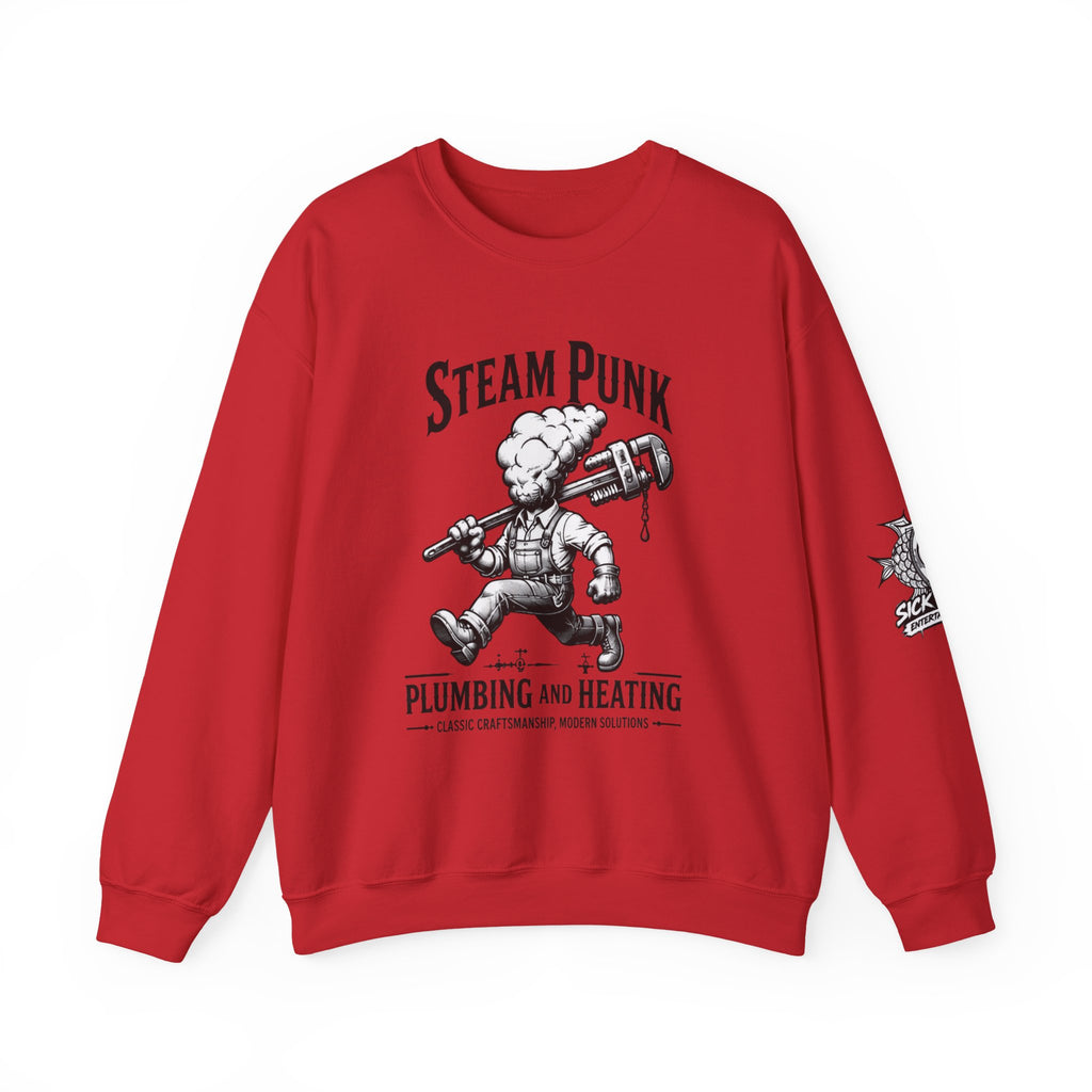 Steam Punk Plumbing Crewneck Sweatshirt – Vintage Industrial Plumber Design
