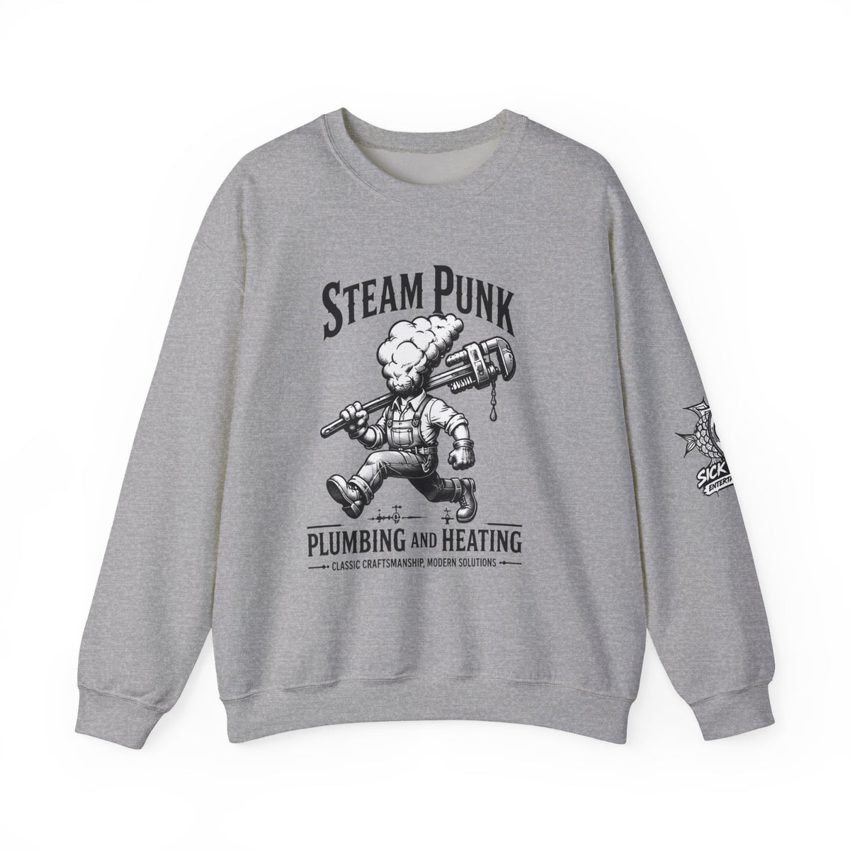 Steam Punk Plumbing Crewneck Sweatshirt – Vintage Industrial Plumber Design