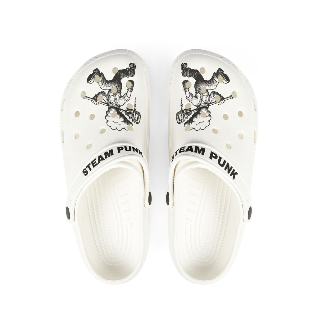 Steampunk Plumber EVA Foam Clogs — Vintage Plumbing Graphic Slip-Ons
