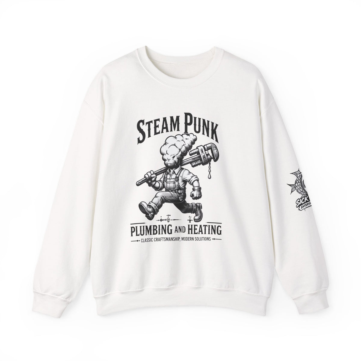Steam Punk Plumbing Crewneck Sweatshirt – Vintage Industrial Plumber Design