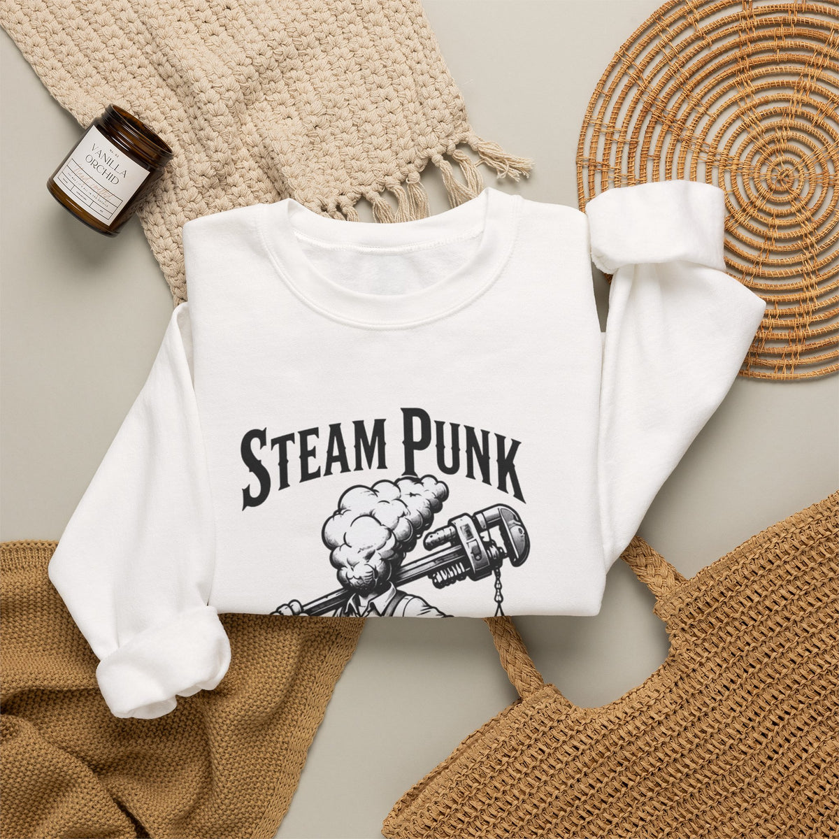 Steam Punk Plumbing Crewneck Sweatshirt – Vintage Industrial Plumber Design